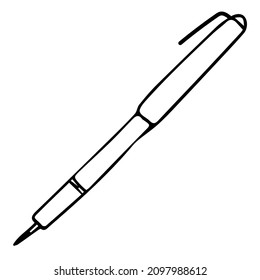 Vector image of a pen for writing. Black outline, doodle. Logo.