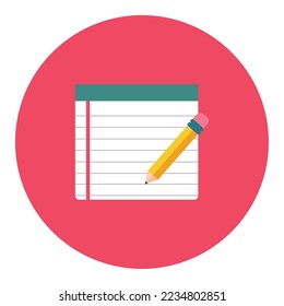 icono de lápiz de imagen vectorial escribiendo en una hoja con fondo rojo