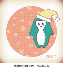 Vector image of a penguin in a Santa Claus hat. The idea for the new year. It can be used to design websites, postcards, etc.