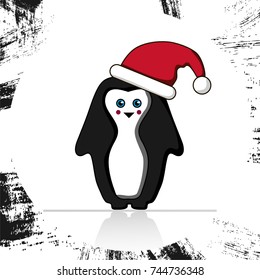 Vector image of a penguin in a Santa Claus hat. The idea for the new year. It can be used to design websites, postcards, etc.