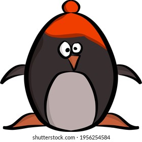 Vector image of a penguin wearing a cute red hat