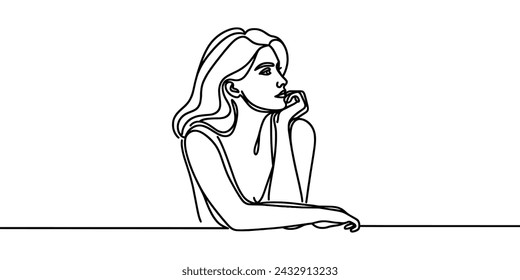 Vector image of pensive girl in linear style.