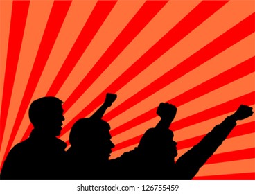 Vector image of people with clenched fists