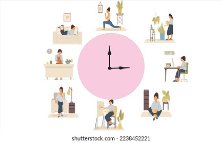 vector image of people doing their daily routine and what they do