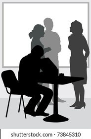 Vector image of people in office of table