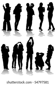 Vector image of people photographers with equipment at work
