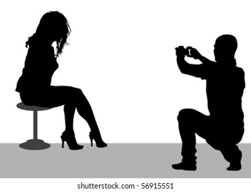 Vector image of people photographers and women with equipment at work