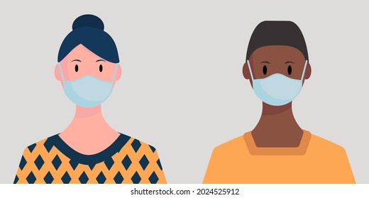 Imagen vectorial de personas con máscara protectora