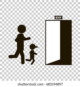 Vector image of people running to the door of which the exit is indicated.