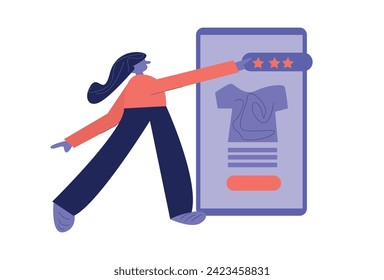 A vector image of a person giving a rating on an e-commerce platform