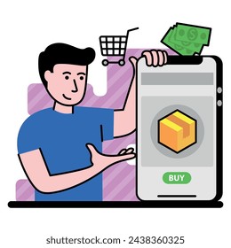 vector image with a person shows how to conveniently shop online