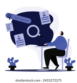 vector image of a person sitting in front of a laptop looking for job vacancies online
