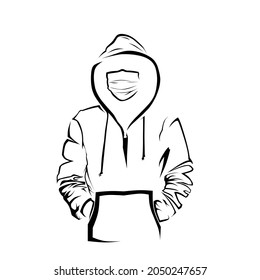 vector image of person wearing a sweater and mask.