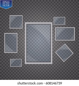 Vector Image. Photo art on a vintage wall. Framework. Glass frames. Photo frame.