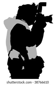 Vector image of the photographer with camera in hand. Silhouette on white background