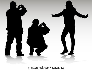 Vector image of photographer and girl model