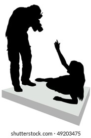 Imagen vectorial del fotógrafo y modelo. Silhouette