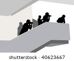 Vector image of the photographer on the stairs