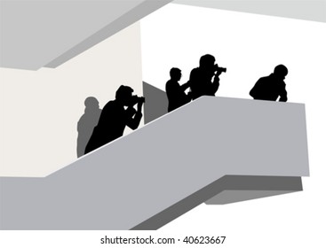 Vector image of the photographer on the stairs