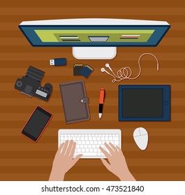 Vector image of Photographer working on a computer 