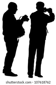 Imagen vectorial de los fotógrafos con equipo en funcionamiento