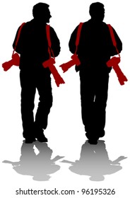 Imagen vectorial de los fotógrafos con equipo en funcionamiento