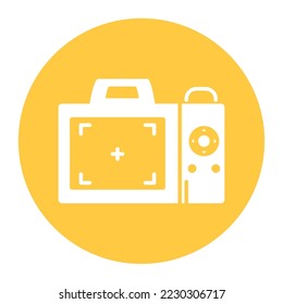 vector image photographic camera icon with yellow background with white background