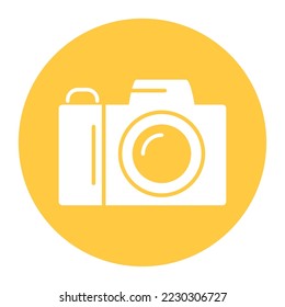 vector image photographic camera icon with yellow background with white background