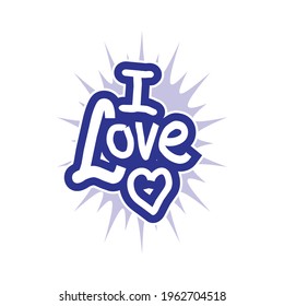 Vector image of the phrase I love you. Handwriting made manually. It is set in a blue splash. Suitable for use on t-shirts or greeting cards.