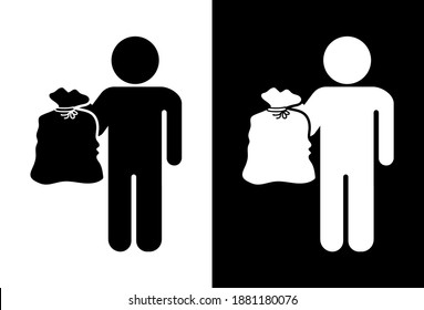 Vector image. Pictogram of a person with a garbage bag.