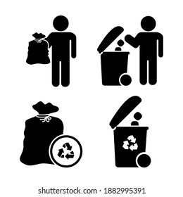 Vector image. Pictogram of a person with a garbage bag.