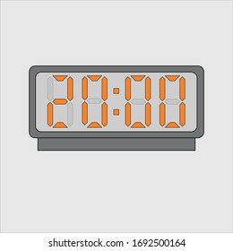 Vector image or picture of digital clock or alarm with orange figures watching time on the light grey background. Twenty hours o'clock