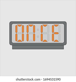 Vector image picture digital clock alarm and orange letters showing text the light grey background  Stylized word once digital electronic device