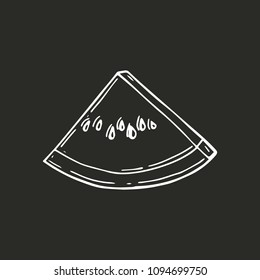 Vector image. Picture of the outline of an watermelon. Sliced watermelon. Hand drawn