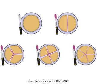 vector image of a pie sliced 5 different ways