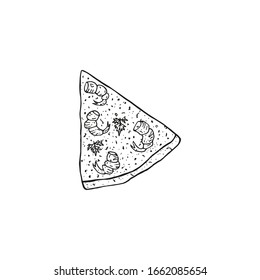 Vektorillustration eines Pizzabilds. Geschehen auf schwarz-weißem Hintergrund.