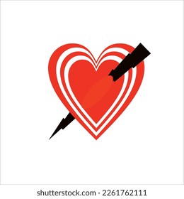 Vector image of a pierced heart, red color, white background.
