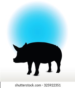 Vector Image, pig silhouette, in Curl Tail pose, isolated on white background
