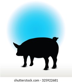 Vector Image, pig silhouette, in Curl Tail pose, isolated on white background
