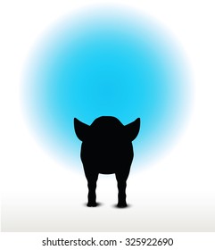 Vector Image, pig silhouette, in Curl Tail pose, isolated on white background
