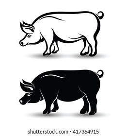 Vector image of pig silhouette and drawing design on white background