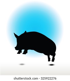 Vector Image, pig silhouette, in Jump pose, isolated on white background