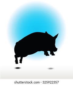 Vector Image, pig silhouette, in Jump pose, isolated on white background
