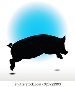 Vector Image, pig silhouette, in Jump pose, isolated on white background