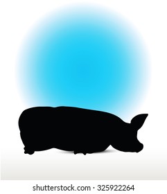 Vector Image, pig silhouette, in Lay flat pose, isolated on white background
