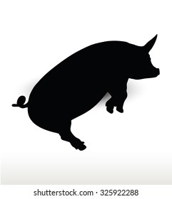 Vector Image, pig silhouette, in Lay flat pose, isolated on white background