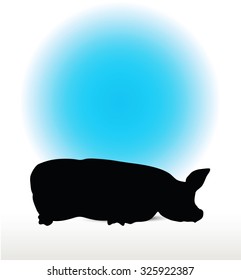 Vector Image, pig silhouette, in Lay flat pose, isolated on white background