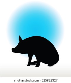 Vector Image, pig silhouette, in a seated position, isolated on white background
