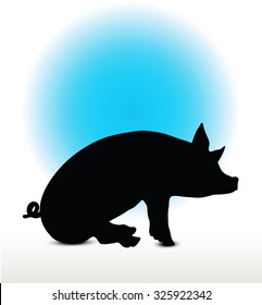 Vector Image, pig silhouette, in a seated position, isolated on white background
