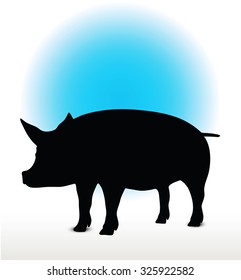Vector Image, pig silhouette, in a standing position, isolated on white background
